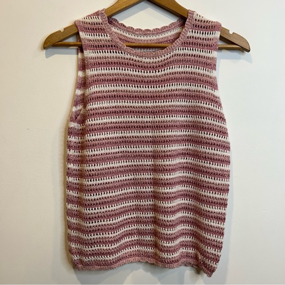 Laura Tops - Laura Striped Crochet Knit Sleeveless Top Pink